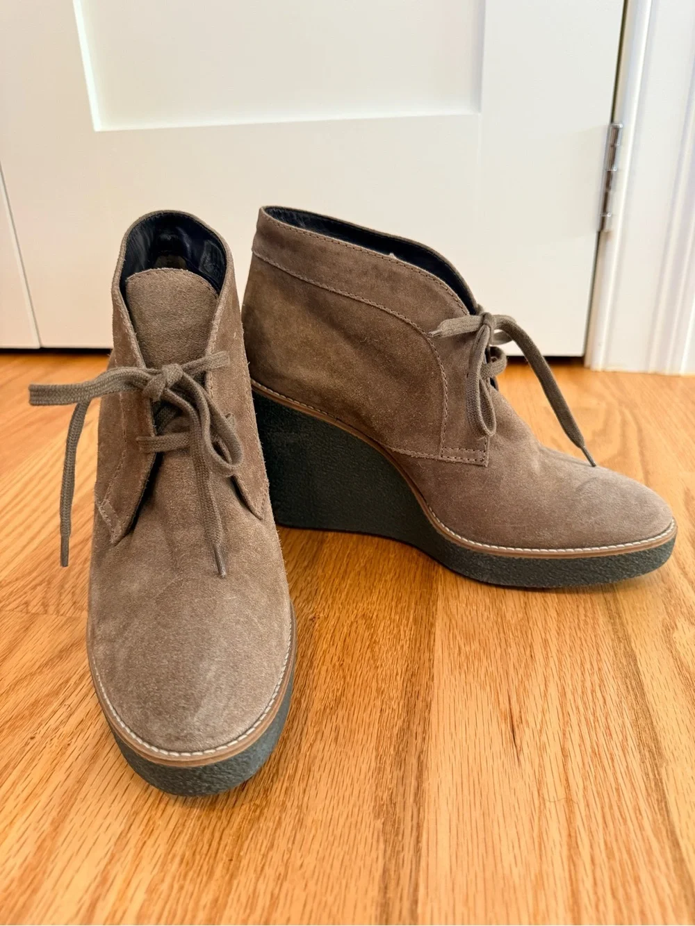 Aquatalia Vianna Wedge Suede Lace-Up Ankle Boots